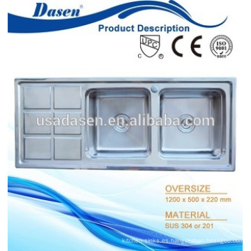 DS12050A venta caliente única tipos diferentes de acero inoxidable mesa de limpieza de pescado con fregadero